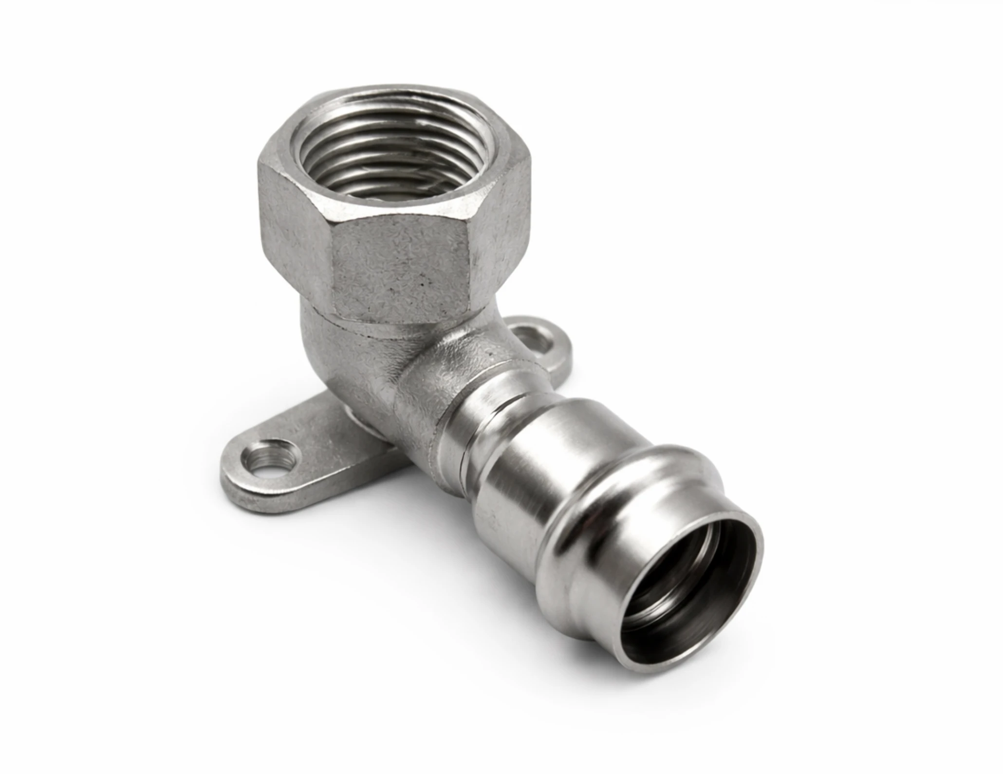 Stainless steel press wall plate female elbow